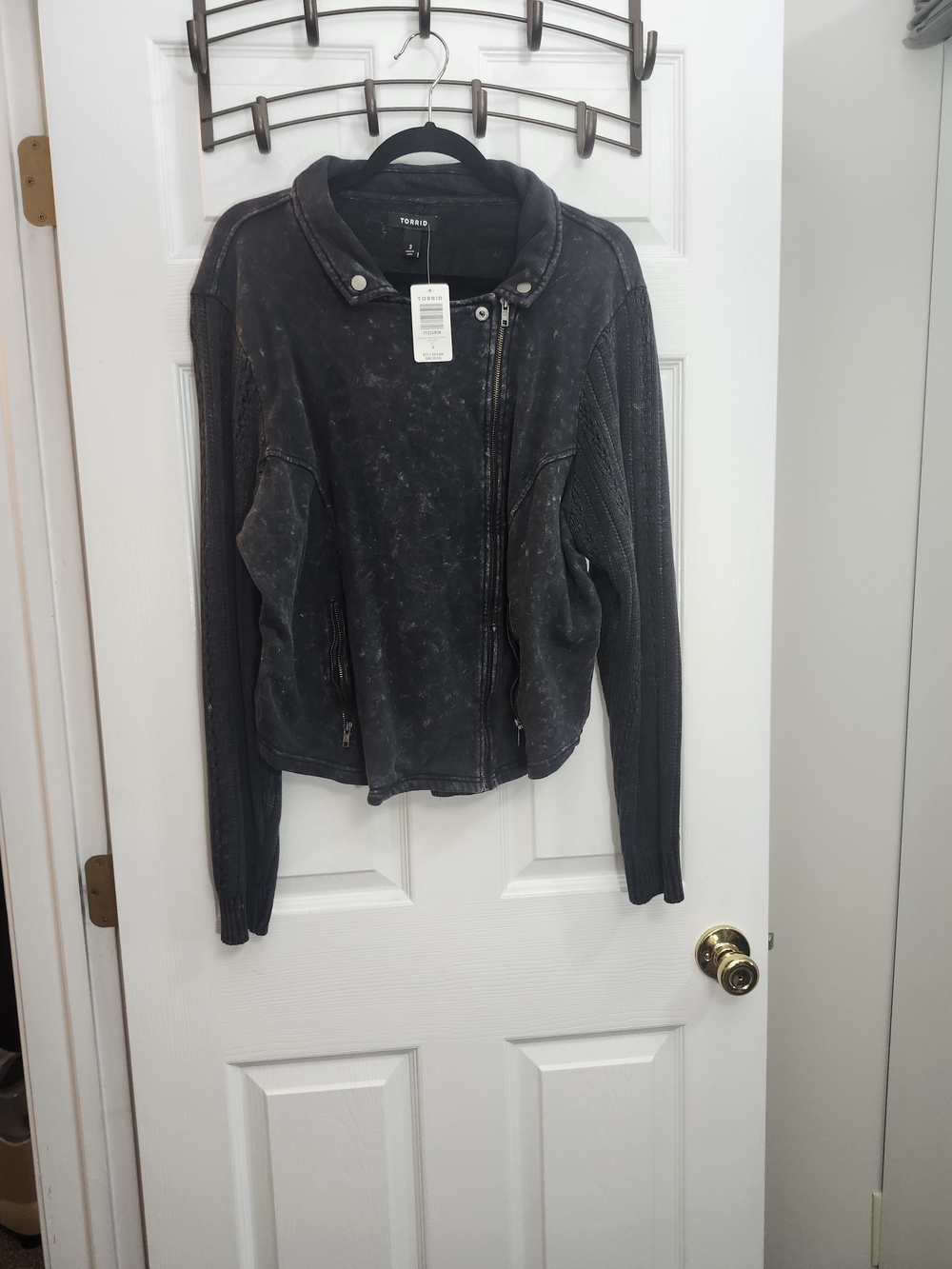Torrid Washed Black Moto-Style Zip Jacket, Torrid 3 = 3X, NWT